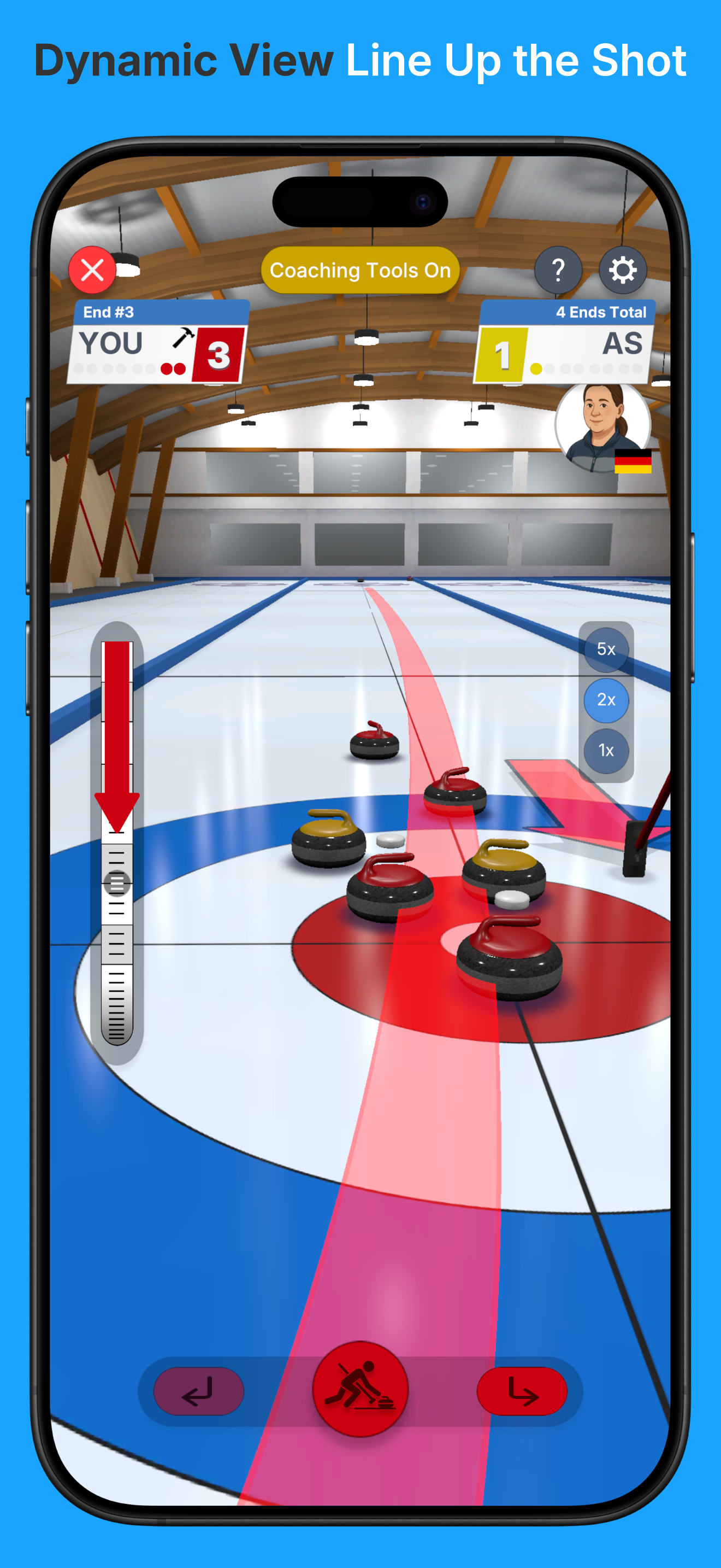 True Curling on phone at low angle showing takeout preview