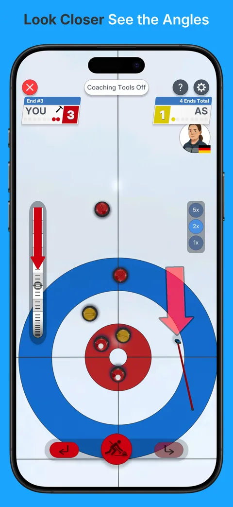 True Curling on phone showing top-down view of a busy house